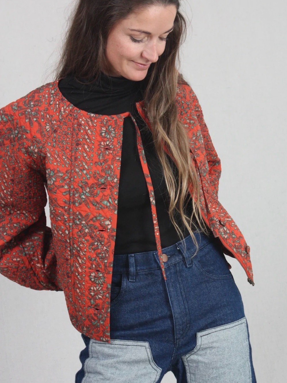 Ulla Johnson Orange Floral Quilted Jacket